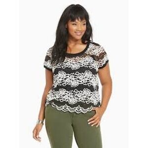 Torrid plus size LACE RIBBED TRIM TOP black white